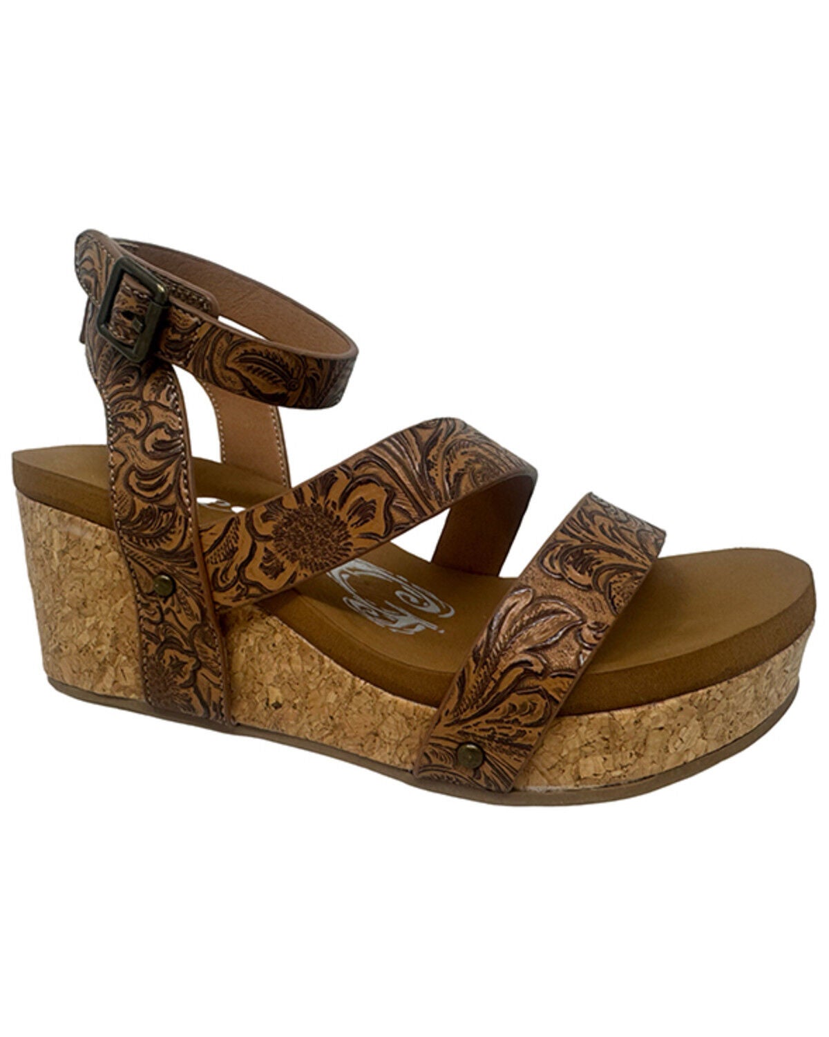 Very G Women's Kiara Tooled Platform Sandals, Chocolate, hi-res