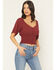 Image #1 - Idyllwind Women's Ridley Solid Short Sleeve Crinkle Shirt, Cherry, hi-res