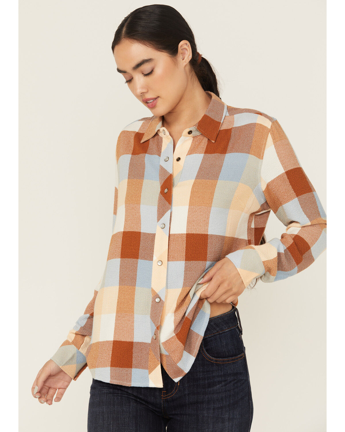 Image #1 - Idyllwind Women's Coppell Plaid Print Long Sleeve Snap Western Shirt, Yellow, hi-res