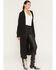 Image #1 - Idyllwind Women's Valleylake Fringe Maxi Cable Knit Cardigan, Black, hi-res