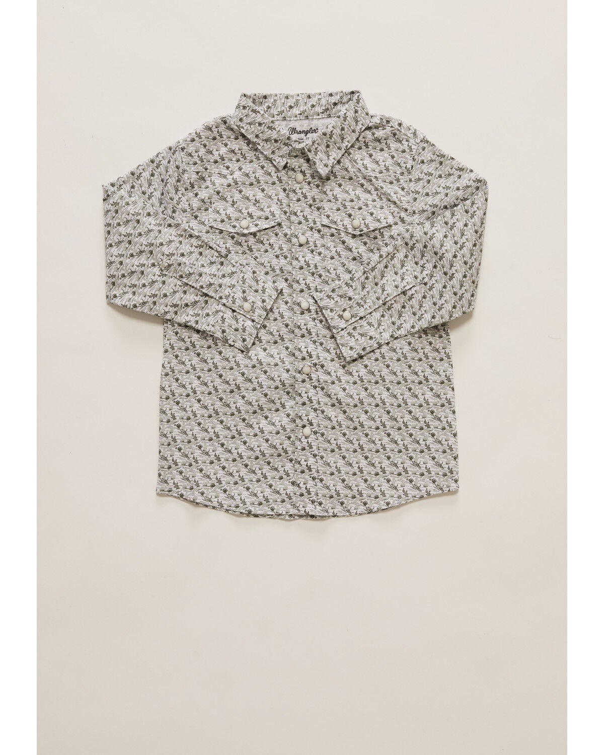 Image #1 - Wrangler Infant Boys' Conversational Print Long Sleeve Snap Stretch Western Shirt, Olive, hi-res