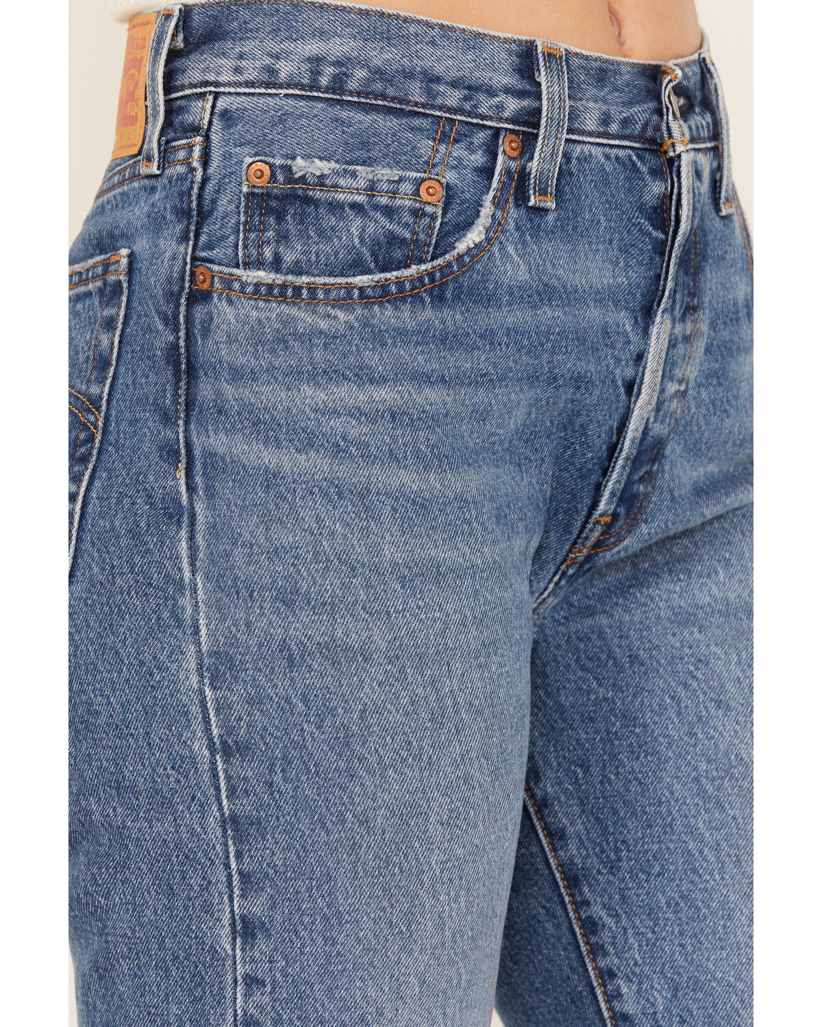 Image #2 - Levi's Women's Medium Wash 501 Pieced Destructed Jeans, Medium Wash, hi-res