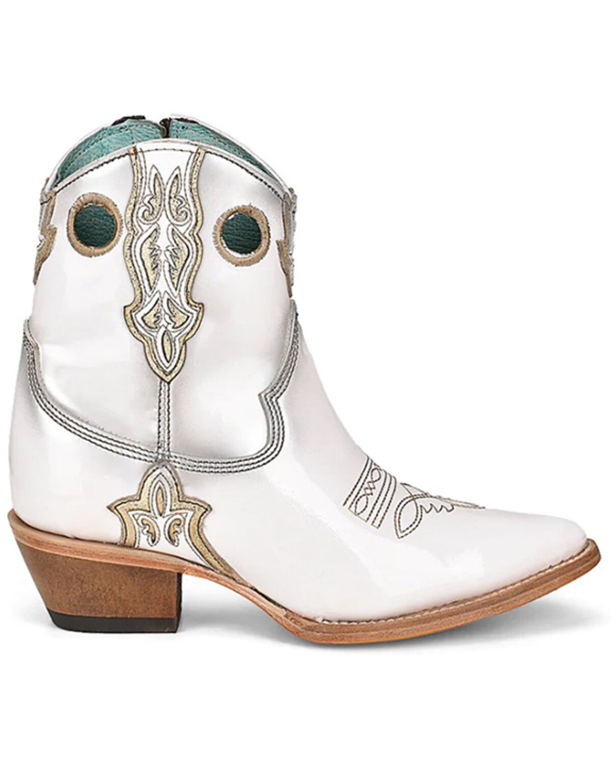 Image #2 - Corral Women's Patent Leather Inlay & Embroidery Western Booties - Snip Toe, White, hi-res