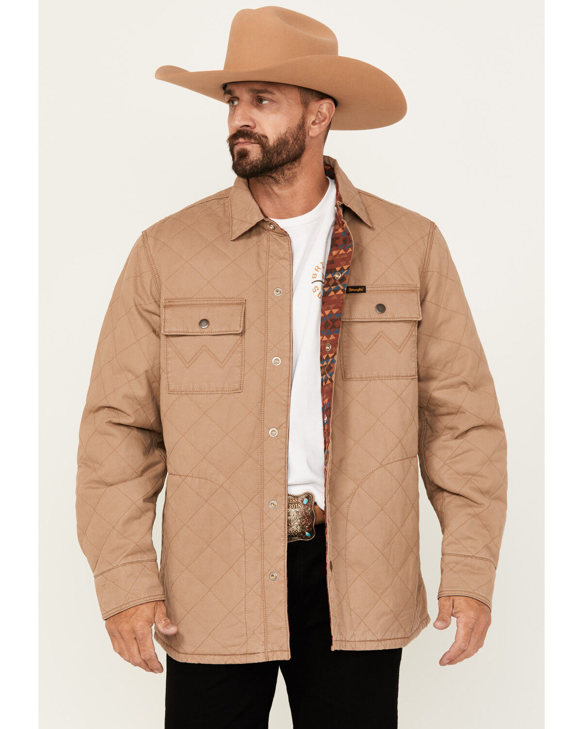 Image #1 - Wrangler Men's Reversible Quilted Shirt Jacket, Beige, hi-res