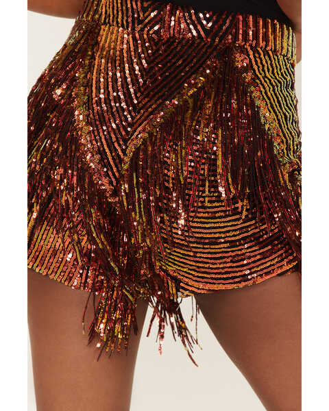 Image #4 - Any Old Iron Women's Sequins and Fringe Shorts, Rust Copper, hi-res
