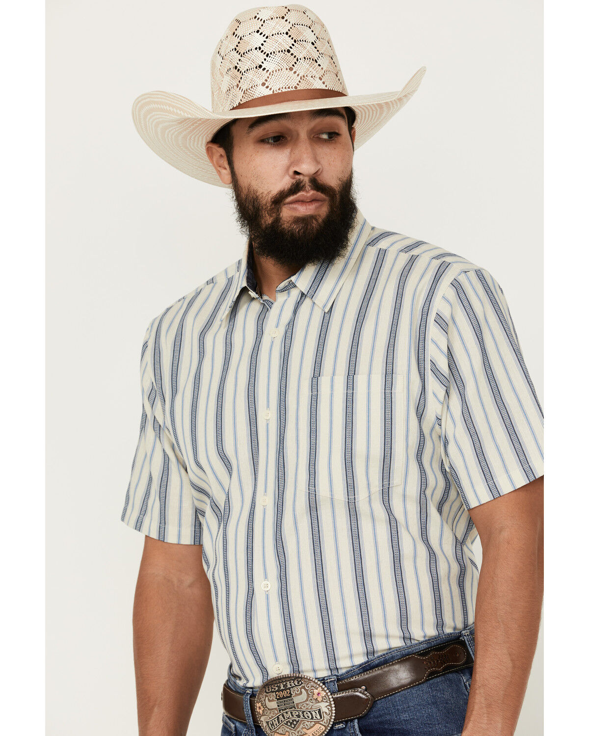 Image #2 - Cody James Men's Gunsmoke Dobby Striped Button-Down Short Sleeve Western Shirt - Big, Cream, hi-res