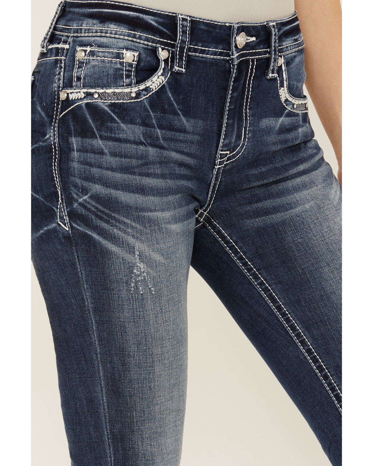 Image #4 - Grace in LA Women's Medium Wash Mid Rise Geo Pocket Stretch Bootcut Jeans, Medium Wash, hi-res