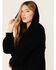 POL Women's Chenille Hooded Henley Sweater , Black, hi-res