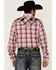 Image #4 - Roper Men's Plaid Print Embroidered Applique Long Sleeve Snap Western Shirt, Red, hi-res