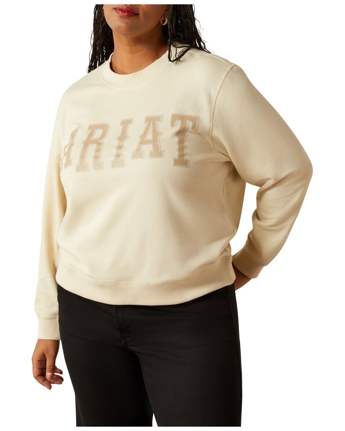 Image #1 - Ariat Women's Essential Logo Crewneck Sweatshirt - Plus, Cream, hi-res