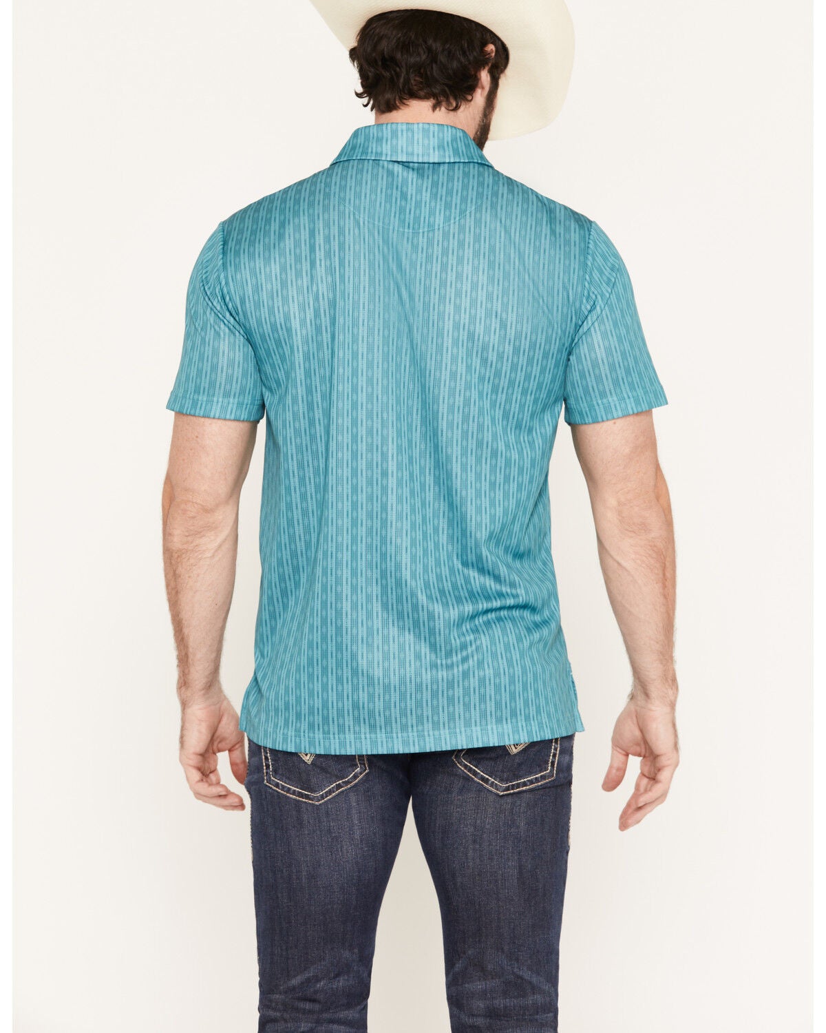 Image #4 - Rock & Roll Denim Men's Striped Short Sleeve Button-Down Polo, Turquoise, hi-res