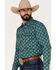 Image #2 - Cody James Men's Tavern Geo Print Long Sleeve Snap Western Shirt, Dark Green, hi-res