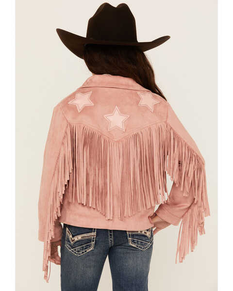 Image #4 - Fornia Girls' Star Patch Fringe Jacket , Light Pink, hi-res