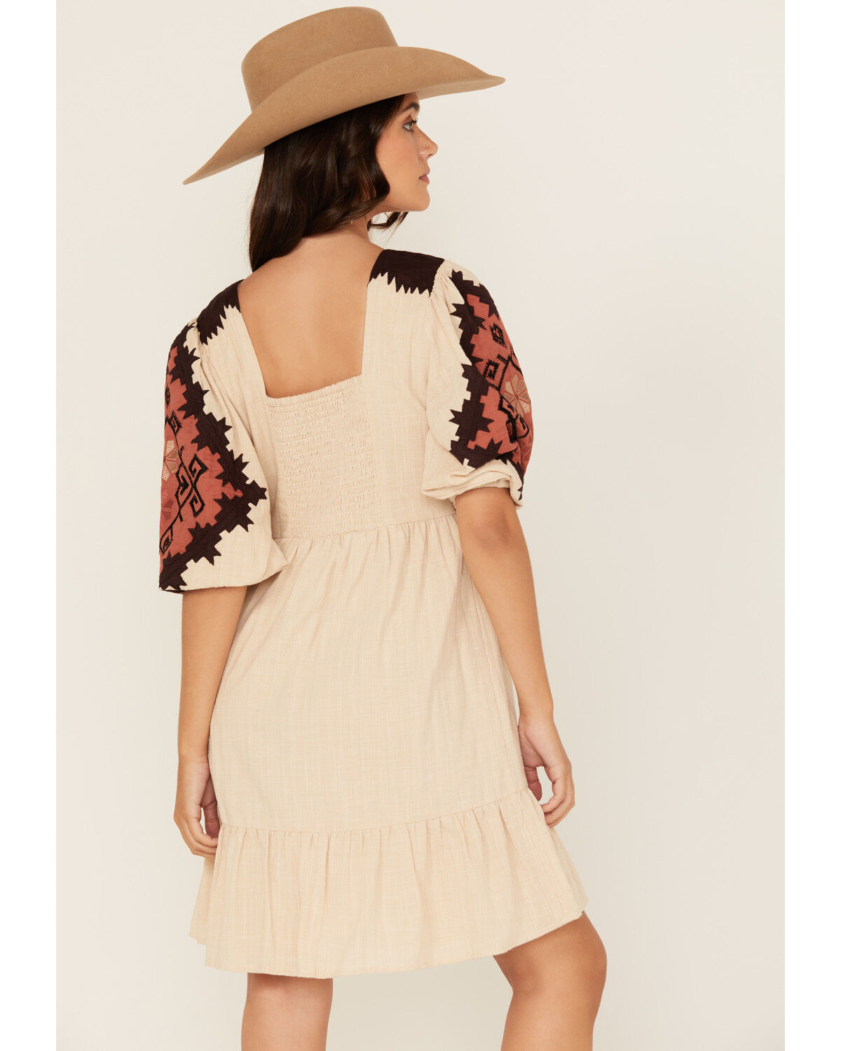 Image #4 - Shyanne Women's Embroidered Quarter Sleeve Mini Dress, Tan, hi-res