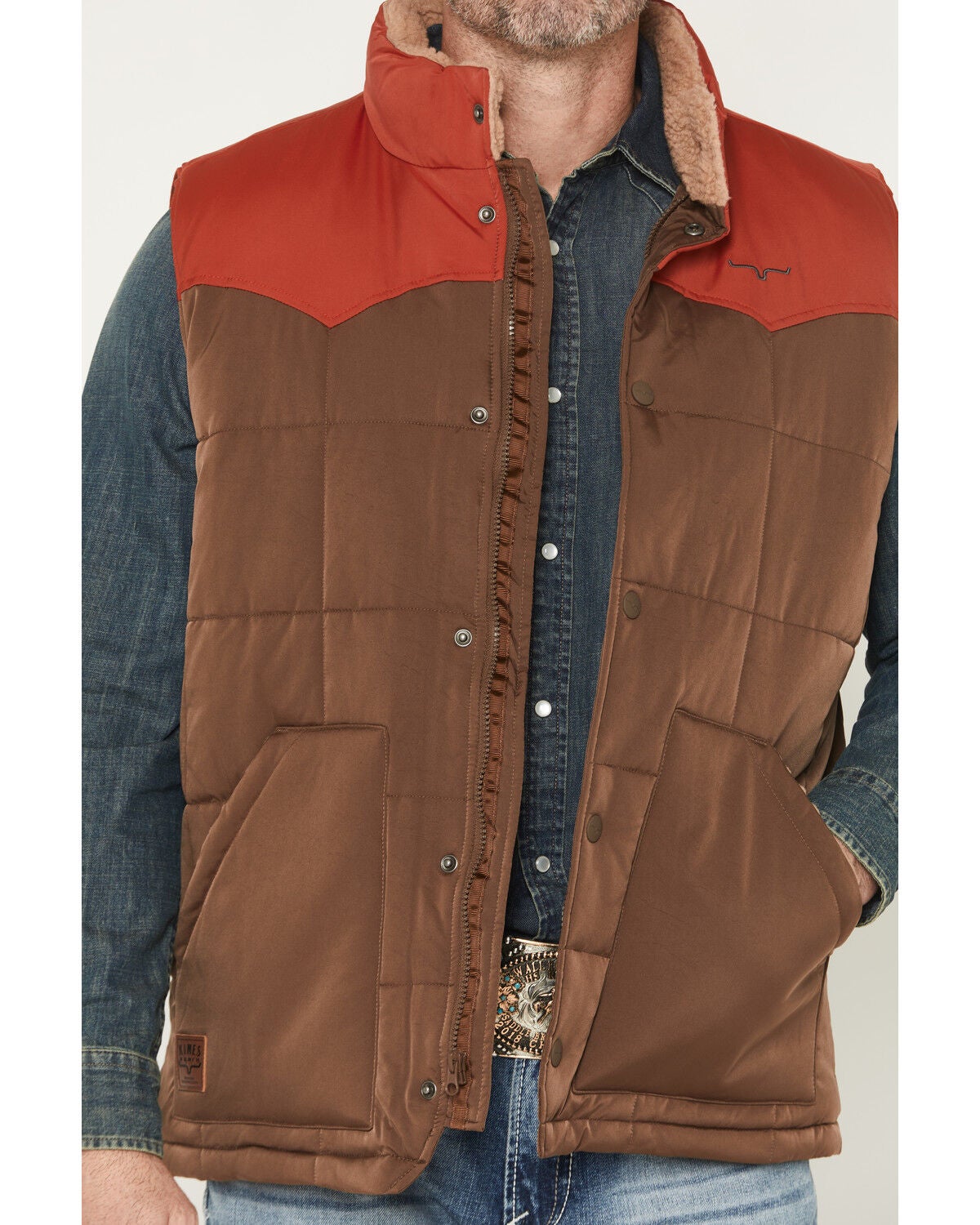 Image #3 - Kimes Ranch Men's Muir Trail Sherpa Lined Zip-Up Snap Vest, Brown, hi-res