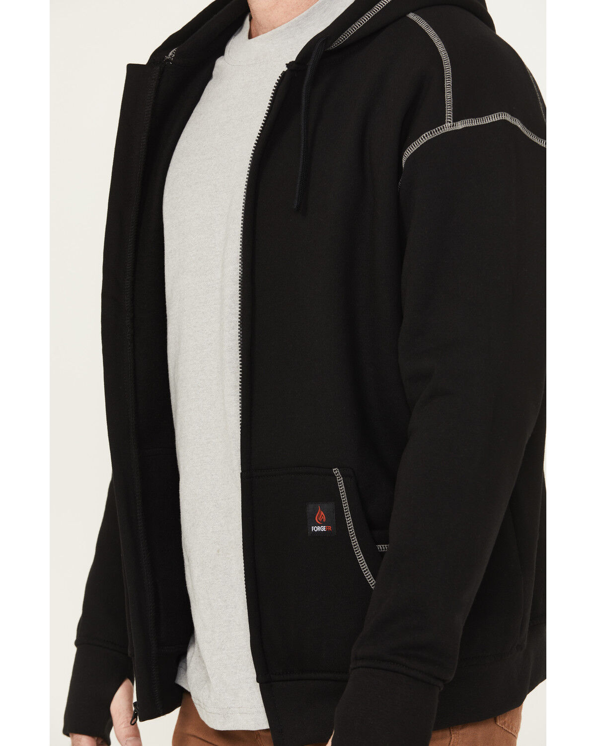 Image #3 - Forge Workwear Men's FR Zip Hooded Sweatshirt, Black, hi-res