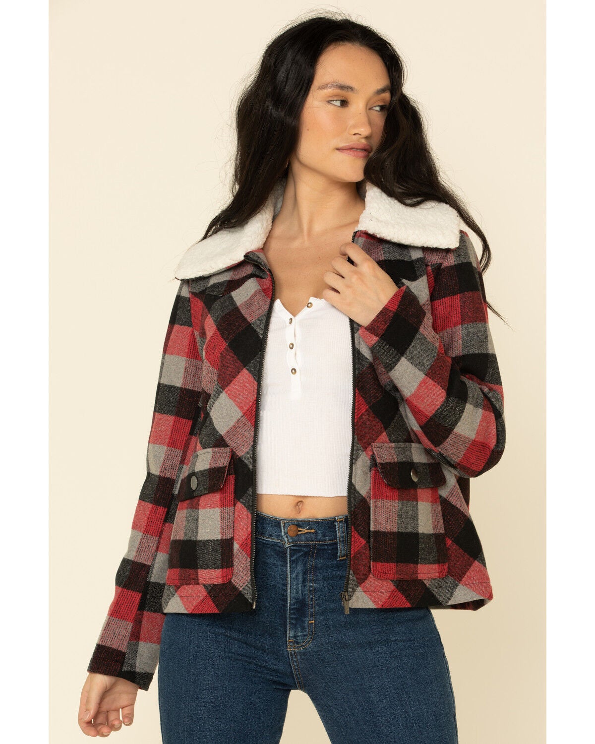 checkered sherpa jacket