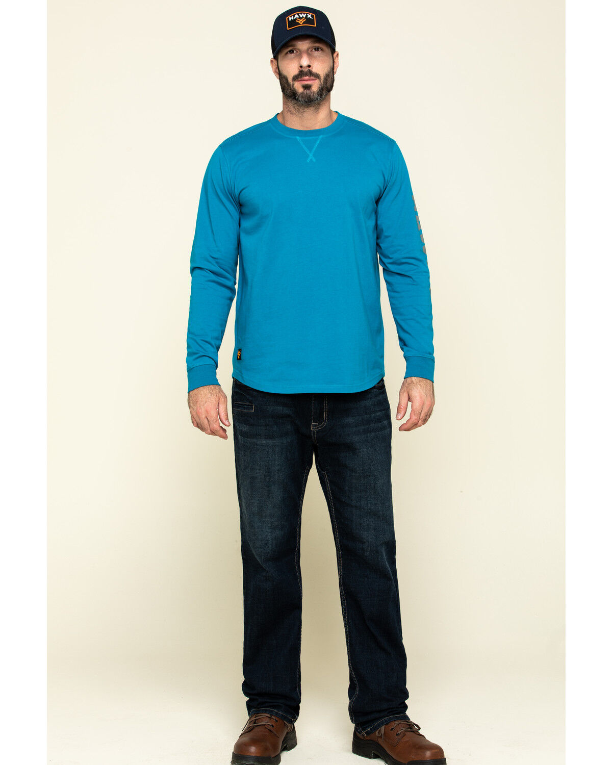 Image #6 - Hawx Men's Teal Sleeve Logo Long Sleeve Work T-Shirt, Teal, hi-res