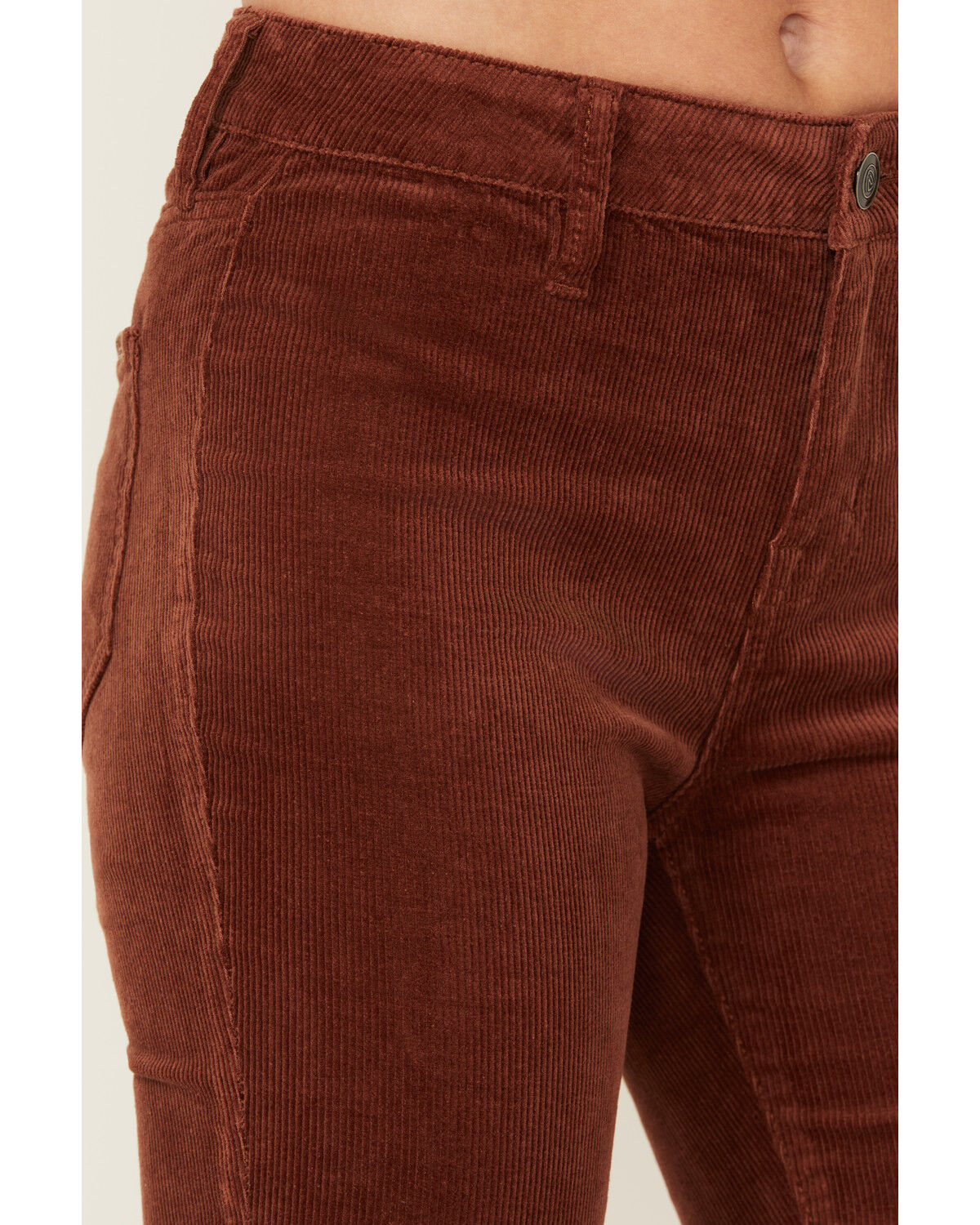 Image #4 - Rock & Roll Denim Women's High Rise Corduroy Button Flare Jeans, Rust Copper, hi-res