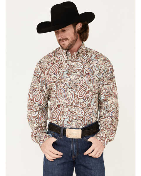 Image #1 - Cinch Men's Large Paisley Print Long Sleeve Button Down Western Shirt , Multi, hi-res