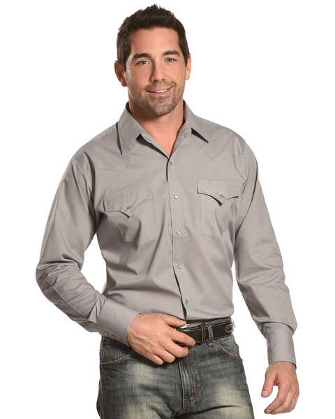 Ely Walker Men's Solid Long Sleeve Western Shirt, Grey, hi-res
