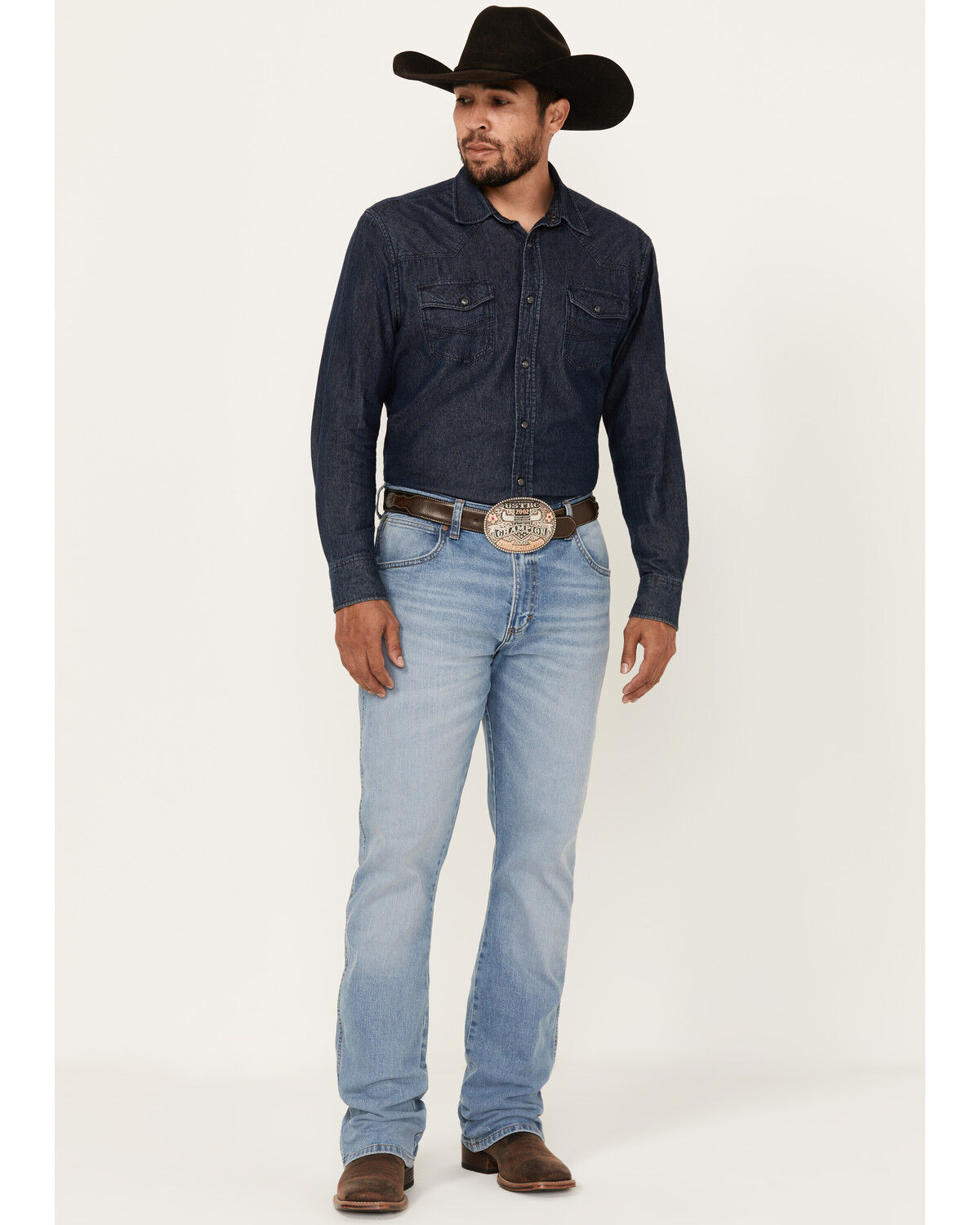 Image #1 - Wrangler Retro Men's Woodmere Light Wash Slim Bootcut Stretch Denim Jeans, Light Wash, hi-res