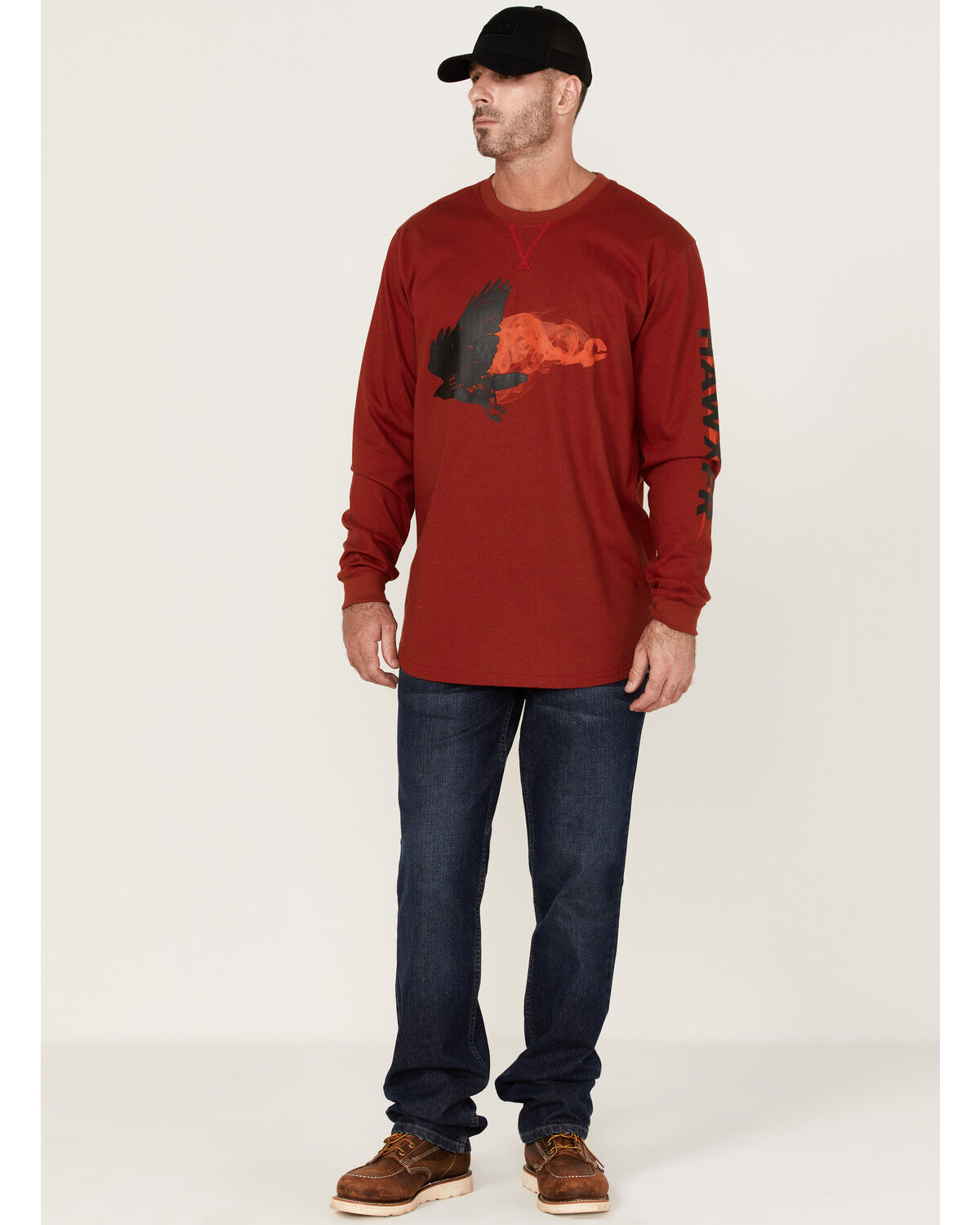 Image #2 - Hawx Men's FR Flame Graphic Long Sleeve Work T-Shirt, Dark Red, hi-res