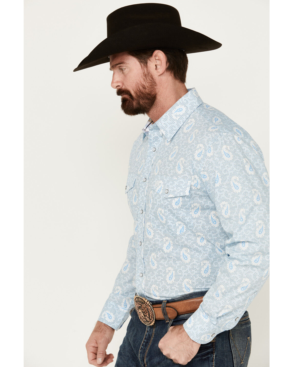 Image #2 - Panhandle Select Men's Paisley Print Long Sleeve Snap Western Shirt - Tall, Light Blue, hi-res