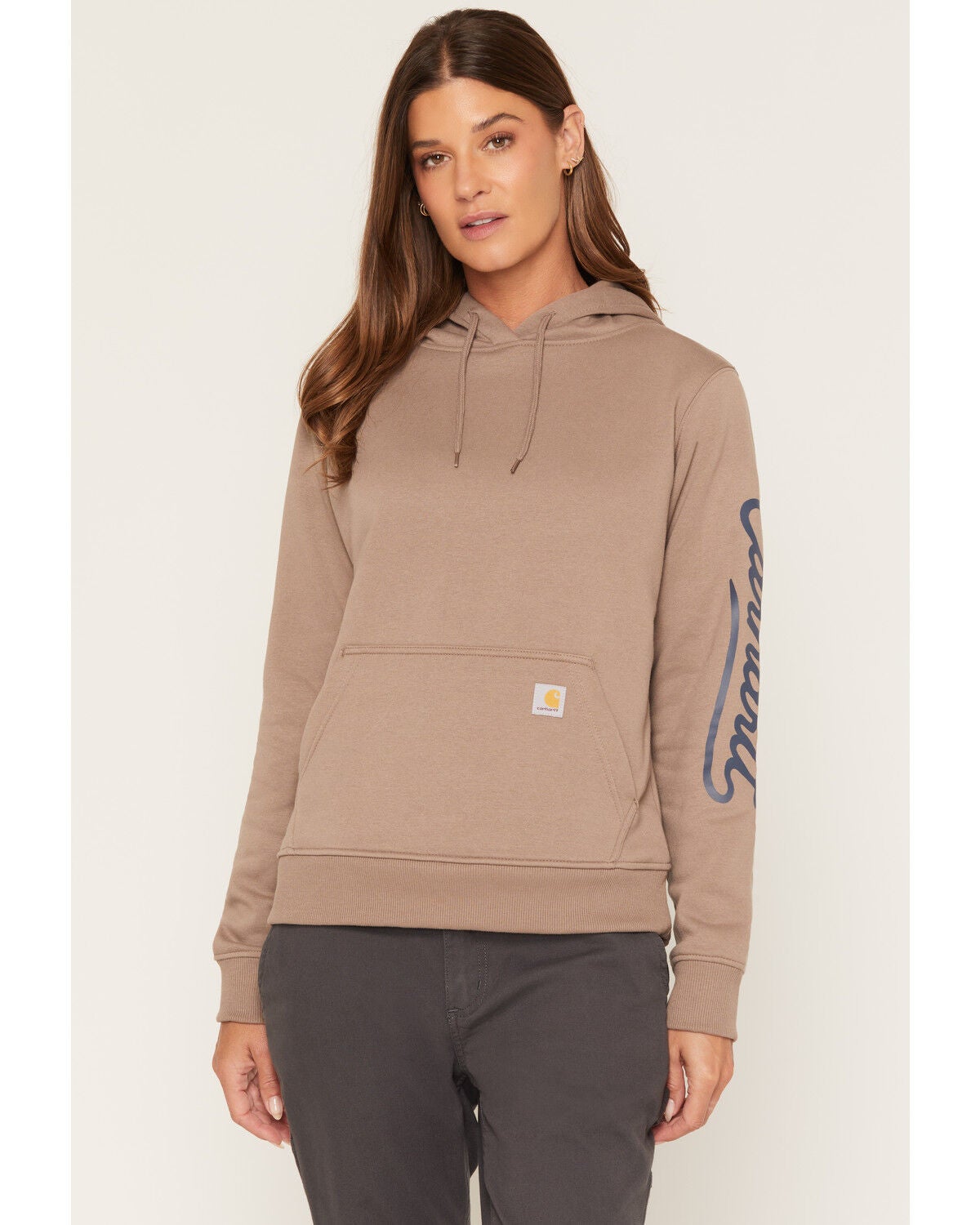 Image #1 - Carhartt Women's Sawyer Script Midweight Relaxed Fit Hoodie, Brown, hi-res