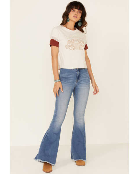 Image #2 - Shyanne Women's Sand Whiskey Lace Inset Graphic Tee , Sand, hi-res