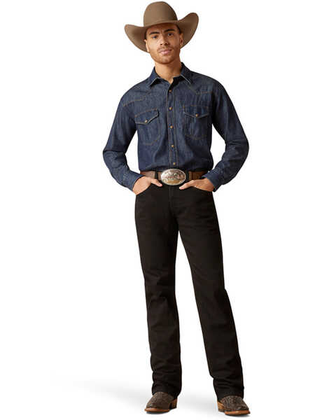Ariat Men's Classic Denim Long Sleeve Snap Western Shirt - Tall , Blue, hi-res