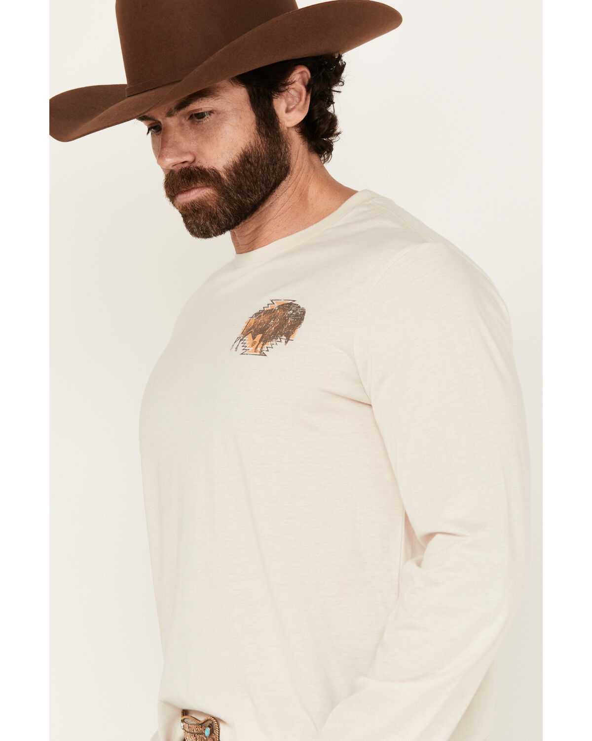 Image #2 - Rock & Roll Denim Men's Buffalo Long Sleeve Graphic T-Shirt, Natural, hi-res