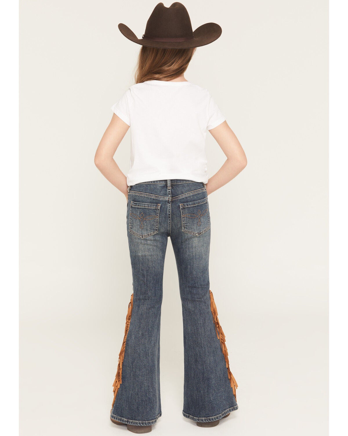 Image #3 - Shyanne Girls' Holly Medium Wash Fringe Flare Stretch Denim Jeans, Medium Wash, hi-res
