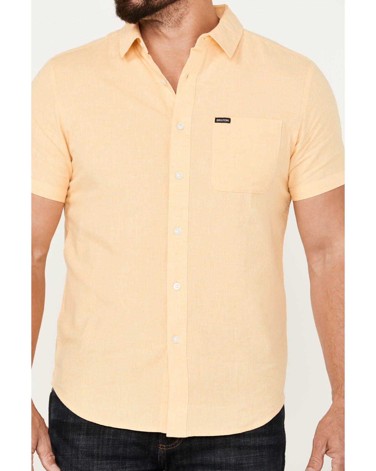 Image #3 - Brixton Men's Charter Solid Short Sleeve Button-Down Shirt, Yellow, hi-res