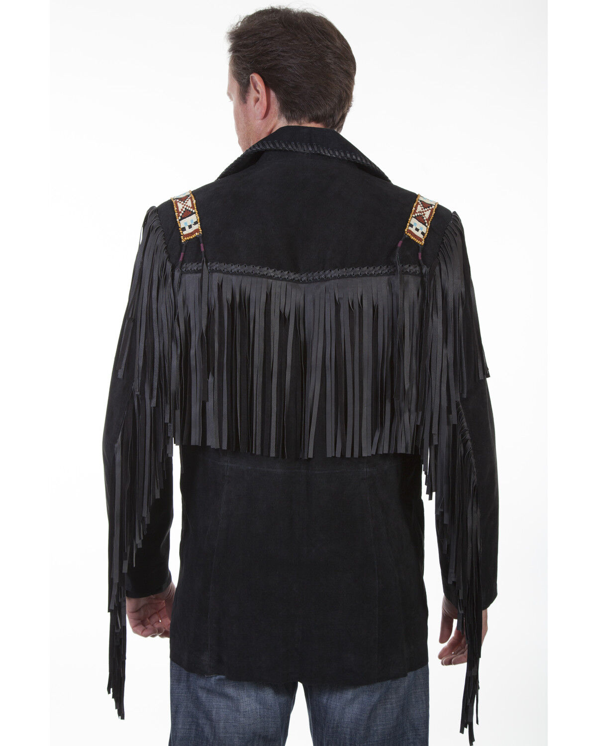 Image #2 - Scully Men's Boar Suede Fringe Jacket, Black, hi-res