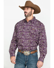 Cinch Men's Purple Paisley Print Long Sleeve Western Shirt , Purple, hi-res