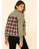By Together Women's Olive Plaid Patch Button-Down Shirt Jacket, Olive, hi-res