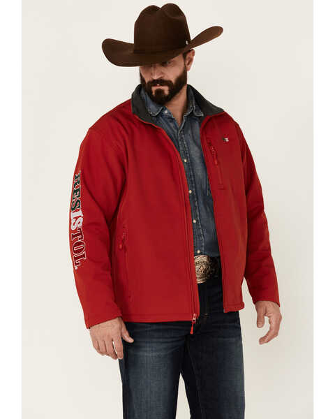 Image #1 - Resistol Men's Red Mexico Logo Sleeve Zip-Front Softshell Jacket , Red, hi-res