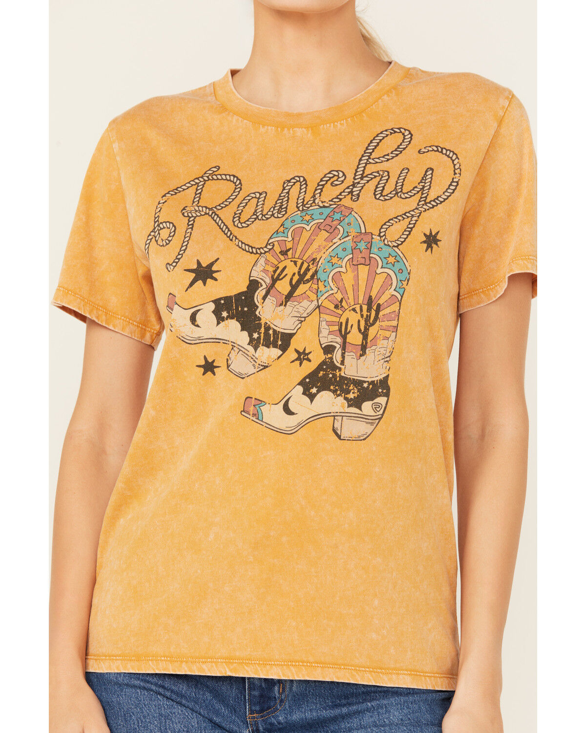 Image #3 - Rock & Roll Denim Women's Ranchy Short Sleeve Graphic Tee, Mustard, hi-res