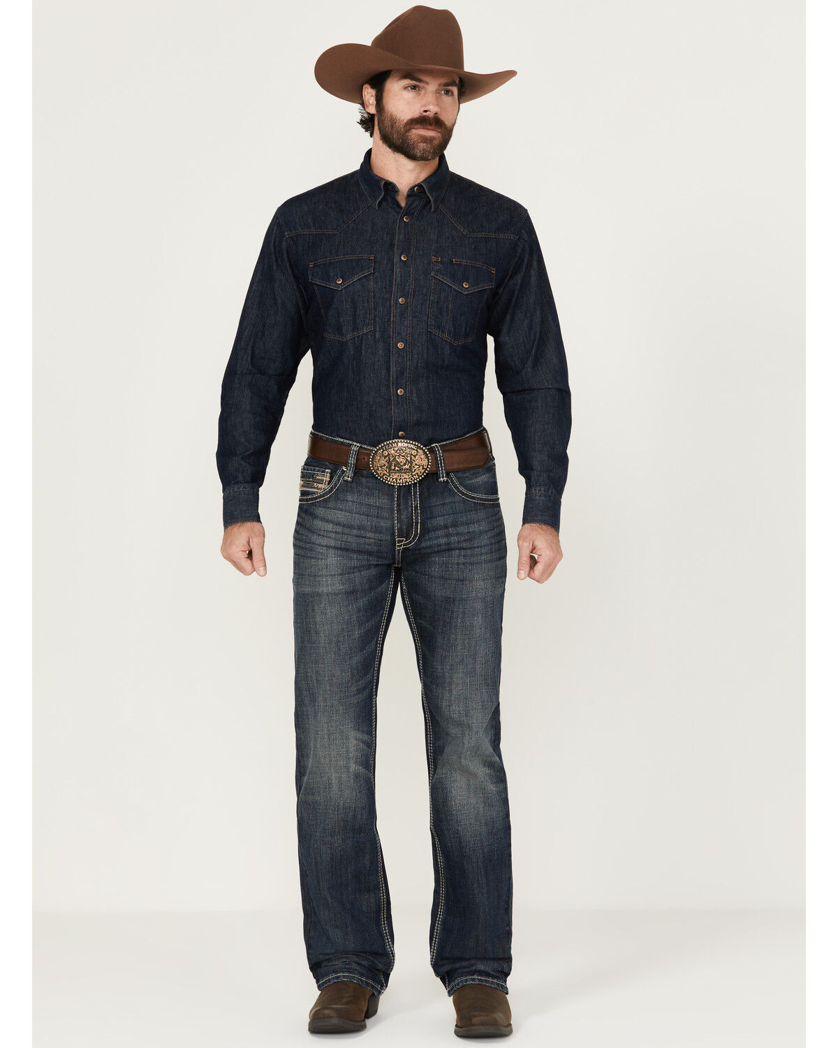 Image #1 - Rock & Roll Denim Men's Pistol Dark Wash Vintage Straight Rigid Denim Jeans, Dark Wash, hi-res