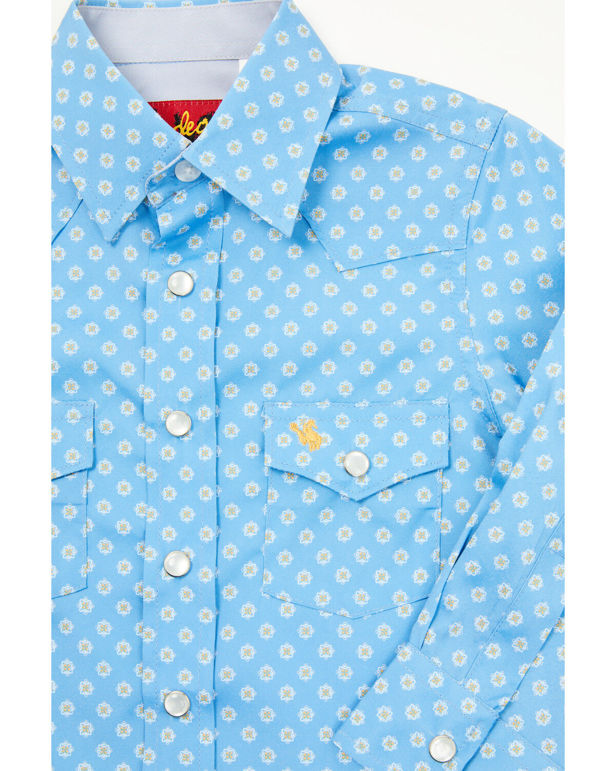 Image #2 - Rodeo Clothing Boys' Geo Print Short Sleeve Pearl Snap Stretch Western Shirt, Blue, hi-res