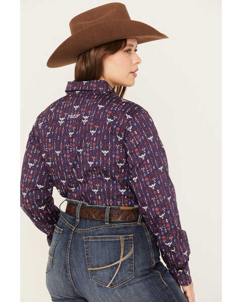 Image #4 - Ariat Women's R.E.A.L. Southwestern Print Long Sleeve Kirby Stretch Button Down Shirt - Plus, Navy, hi-res