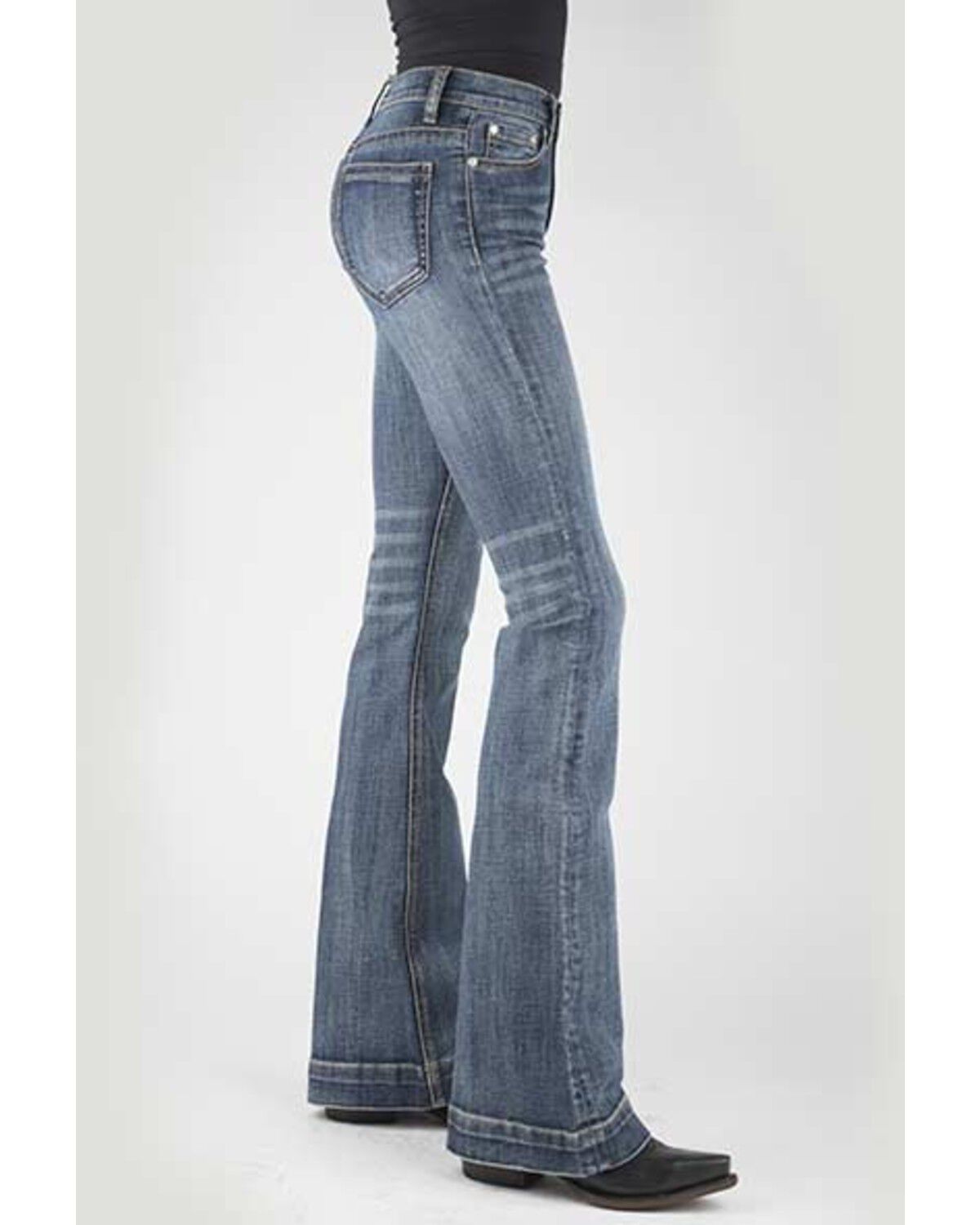 Image #2 - Stetson Women's 921 Medium Wash High Rise Plain Pocket Flare Jean, Blue, hi-res