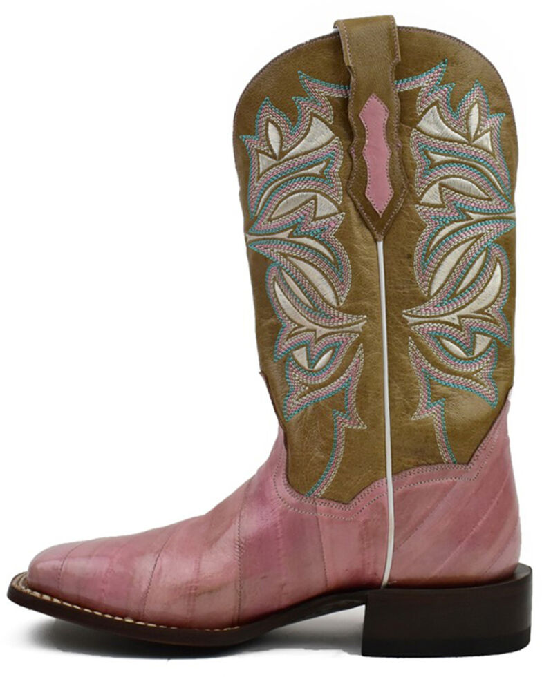 Dan Post Women's Eel Exotic Western Boots - Broad Square Toe , Pink, hi-res