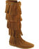Minnetonka Fringed Suede Leather Boots, Brown, hi-res