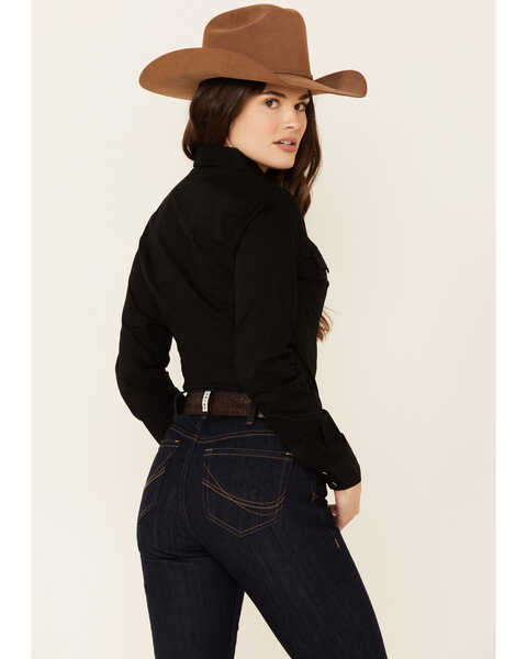 Image #4 - Wrangler Women's Long Sleeve Snap Stretch Western Top, Black, hi-res