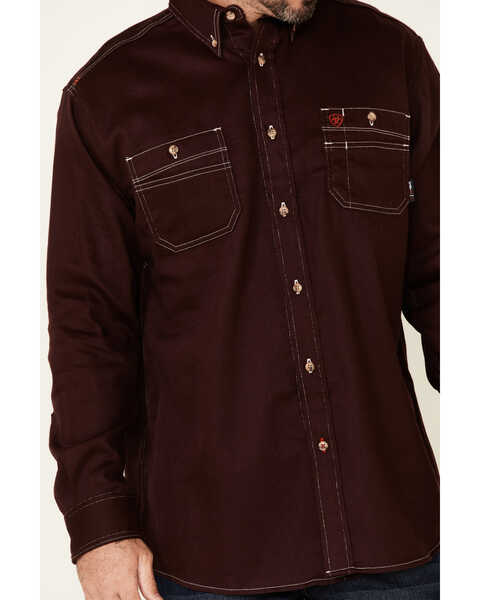 Image #3 - Ariat Men's FR Solid Long Sleeve Button Down Work Shirt  , Burgundy, hi-res