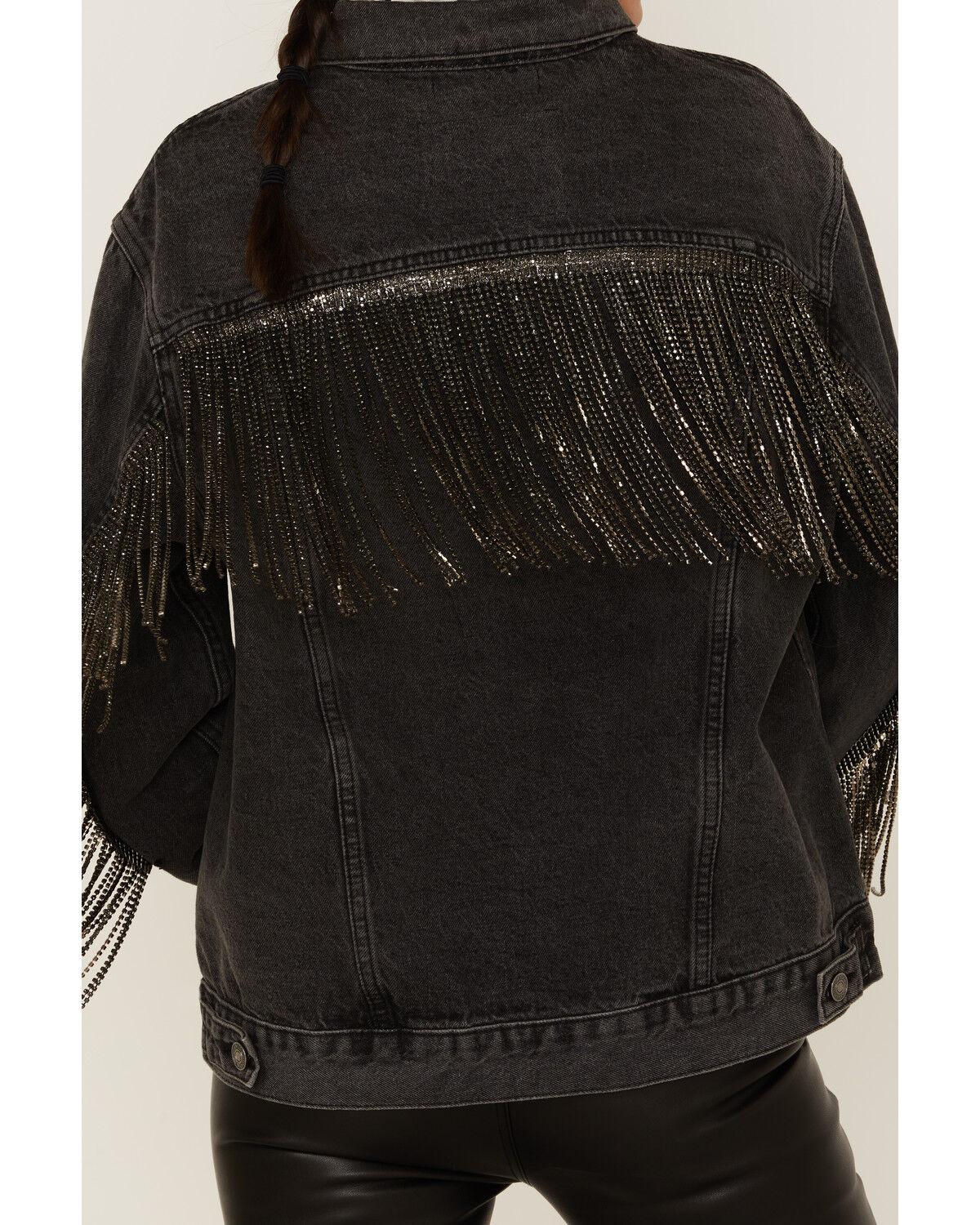 Image #3 - The Andy Jacket by DanielXDiamond: Women's Gray Denim Jacket With Gunmetal Fringe, Charcoal, hi-res
