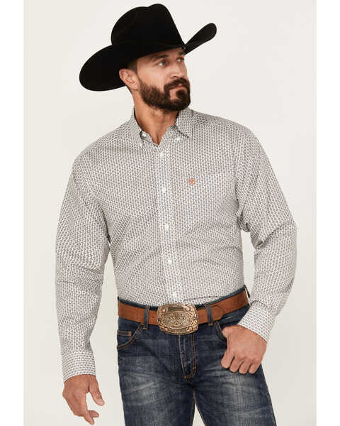 Ariat Men's Kingsley Geo Print Long Sleeve Button-Down Western Shirt - Big, White, hi-res