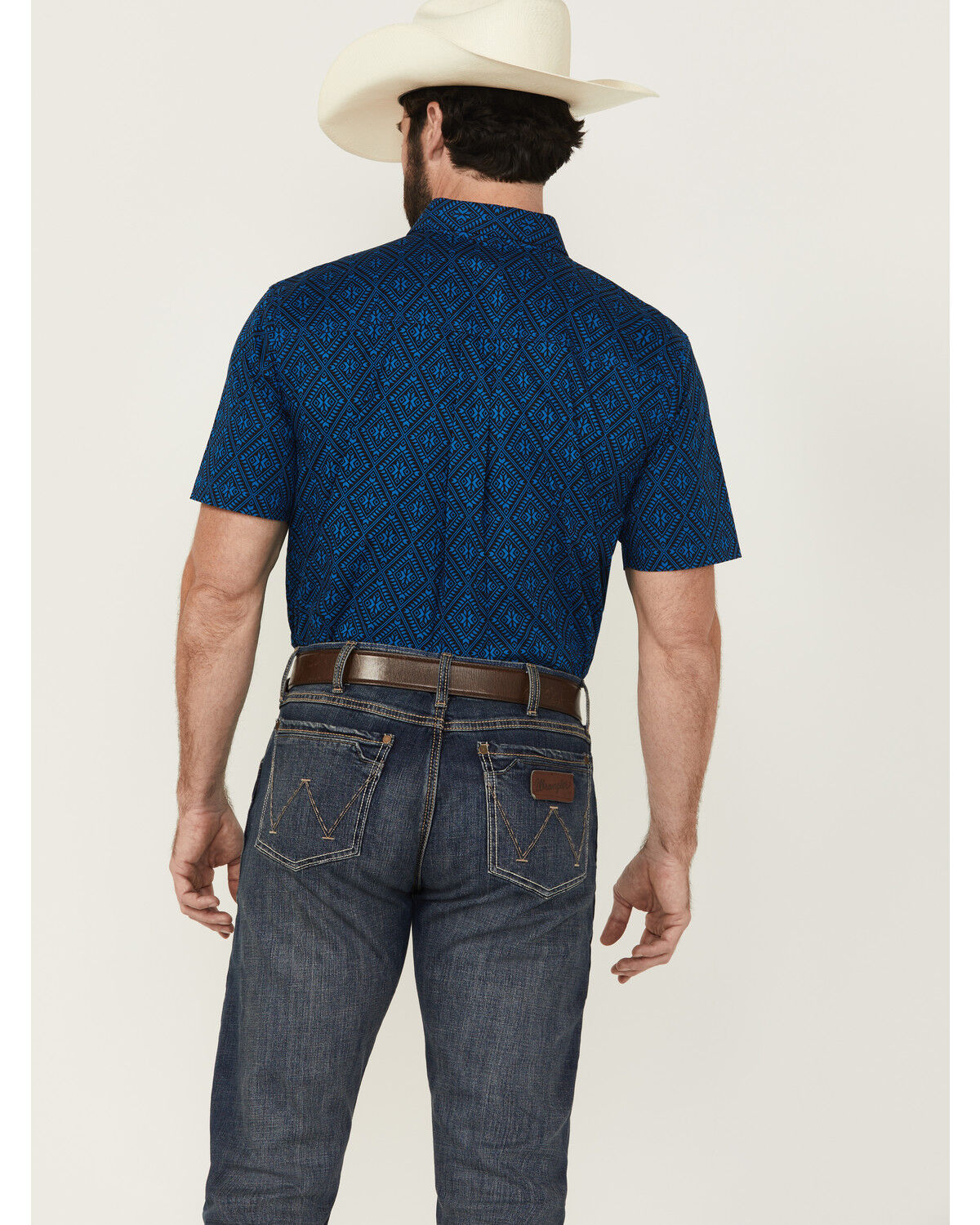 Image #4 - RANK 45® Men's Ribbon Medallion Print Short Sleeve Button-Down Stretch Western Shirt, Blue, hi-res